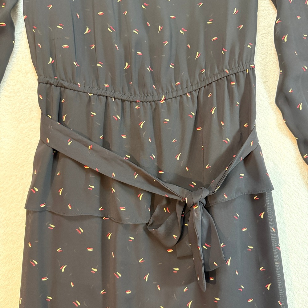 Vintage Marchionda of California 80s Black Sheer Abstract Midi Dress Belted L - Picture 6 of 9